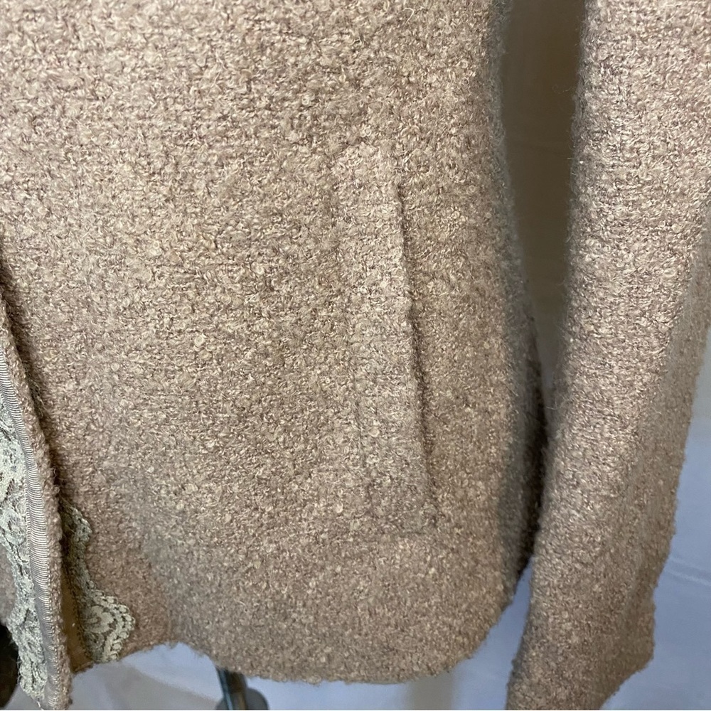 Banana Republic Pink Mauve Boucle Wool Lace Trim Snap Front Blazer Jacket 8 M - Picture 4 of 10
